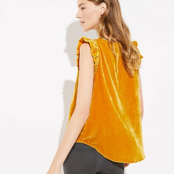 Loft Yellow Velvet Button Ruffle Shell Top - S - Picture 3 of 6